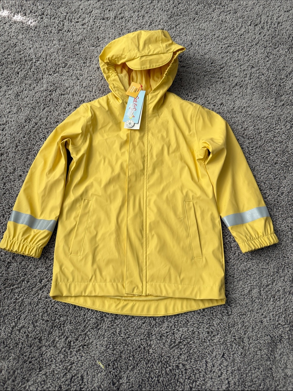 Cat & Jack Yellow Hooded Kids Raincoat with Reflective Cuffs